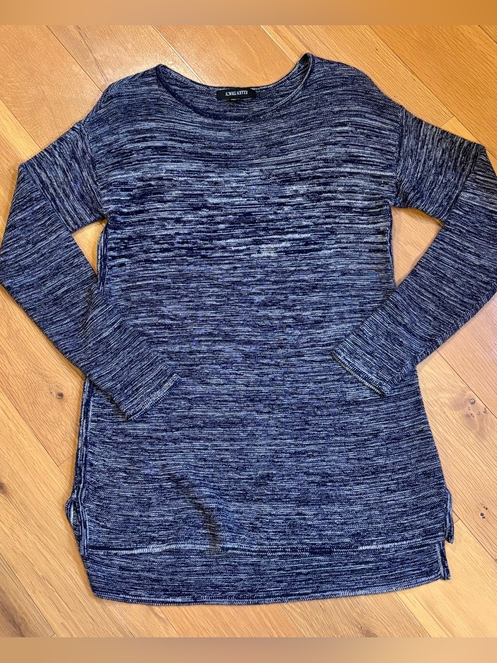 Ellen Tracy Navy/Ivory Cotton Blend Boat Neck Tunic Sweater Medium